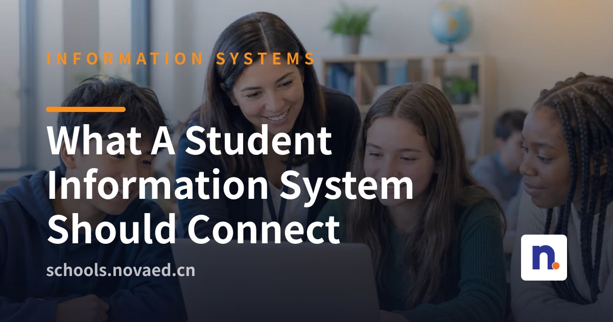 NovaEd - Abstract illustration of interconnected nodes forming a student silhouette, symbolizing integrated data flow across admissions, academics, finance, and family communication in an international school context.