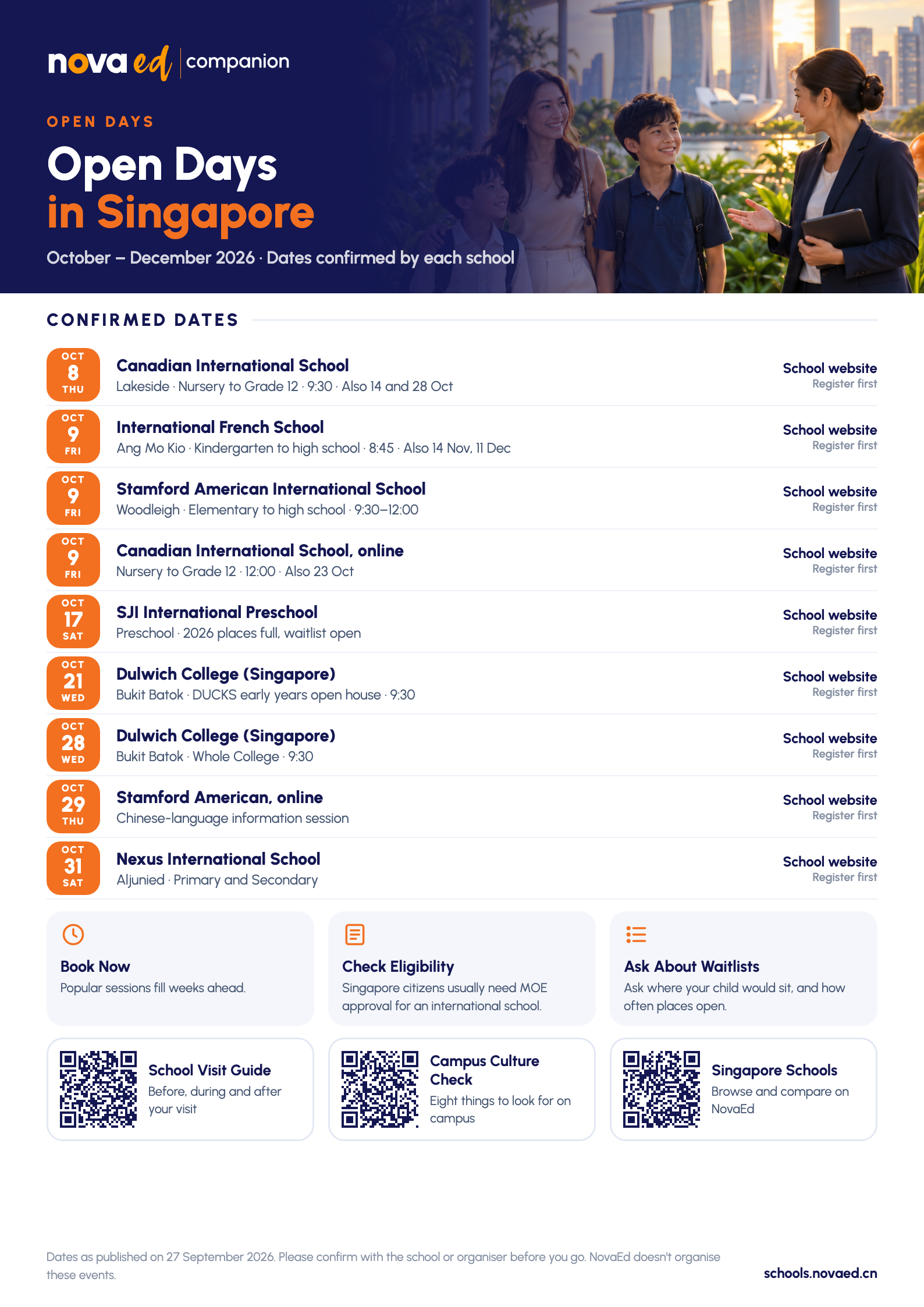 Open Days in Singapore: How to Make the Most of Autumn 2026: confirmed dates