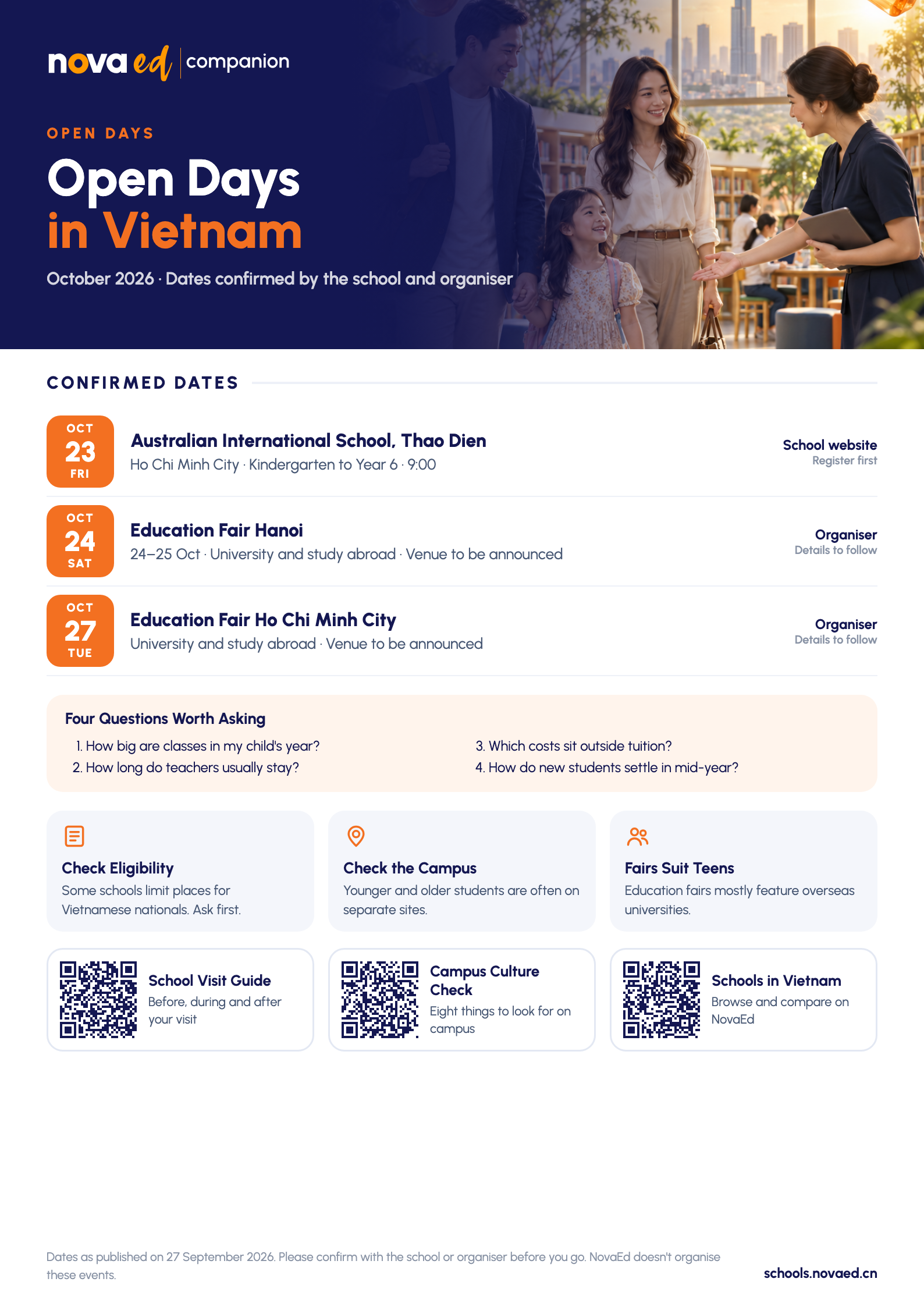 Open Days and Education Fairs in Vietnam: Autumn 2026: confirmed dates